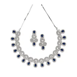 Karatcart Silver-Plated Blue Cubic Zirconia Necklace Set for Women image 4