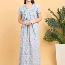 Sweet Dreams Turquoise Cotton Printed Night Dress-picture-28