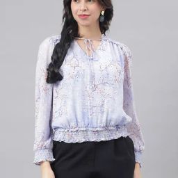 Latin Quarters Blue Floral Print Top-31