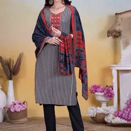 Anouk Women Printed Regular Patchwork Kurta with Trousers & With Dupatta image 3