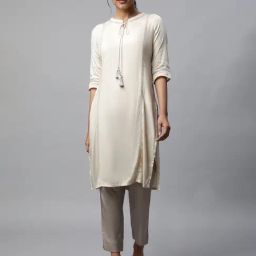 Aurelia Off White Regular Fit Solid Kurta-picture-9