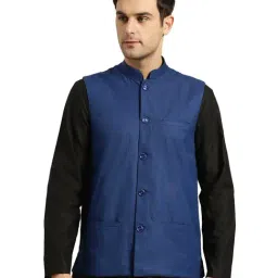 Sojanya Royal Blue Mandarin Collar Nehru Jacket-45
