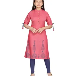 Aarika Kids Red Cotton Self Pattern Kurti & Leggings-image-5