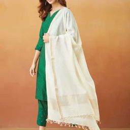 Fabindia White Woven Pattern Dupatta-image-123