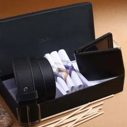 Crusset Black Formal Belt, 3 Handkerchief  with Wallet for Men-image-15
