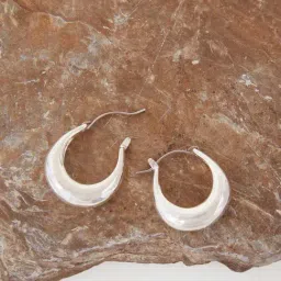 Accessorize London Women's Silver Chunky Oval Hoop Earrings-image-18