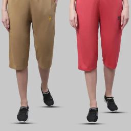 Vimal Jonney Beige & Pink Mid Rise Capris - Pack of 2-image-104