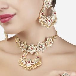 Zaveri Pearls Pink Kundan & Pearls Traditional Choker Necklace Earring & Ring Set-ZPFK13523-image-37