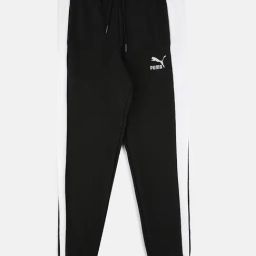 Puma Kids Classics T7 Black Color Block Pattern Cotton Joggers-image-31