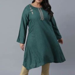 W Green Embroidered A Line Kurta-image-44