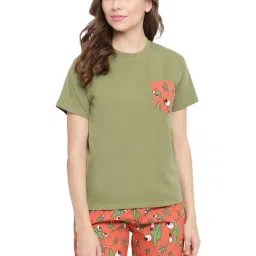 La Intimo Green Printed T-Shirt With Shorts-image-8