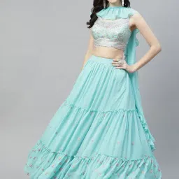 READIPRINT FASHIONS Sea Green Embroidered Unstitched Lehenga Choli Set With Dupatta-picture-10
