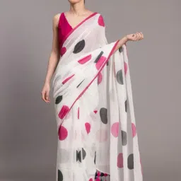 Suta White Cotton Polka Dots Saree Without Blouse-picture-48