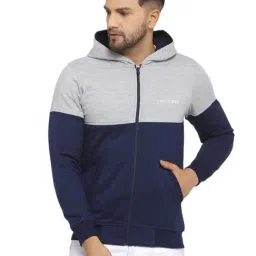 Kalt Navy & Light Grey Full Sleeves Hooded Sweatshirt-29