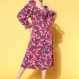 Melon by PlusS Pink Printed Midi A Line Dress-image-12
