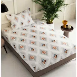 Bianca Sterling Geometric Black & White 152 TC Fabric Single Bedsheet with 1 Pillow Cover-image-33