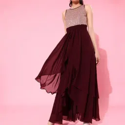 Miss Chase Maroon Embellished High-Low Dress-picture-27