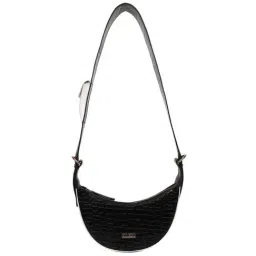 KLEIO Black Textured Medium Sling Handbag-16