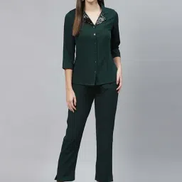 Cottinfab Green Shirt Collar Crepe Co-ord Set-48