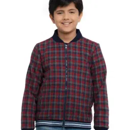 Under Fourteen Only Kids Red & Grey Chequered Full Sleeves Jacket-image-71