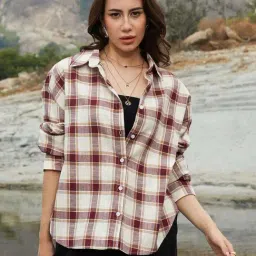 Campus Sutra Maroon Regular Fit Checked Shirt-picture-40
