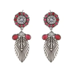 Aatmana Silver-Plated Red & White Contemporary Drop Earrings image 4