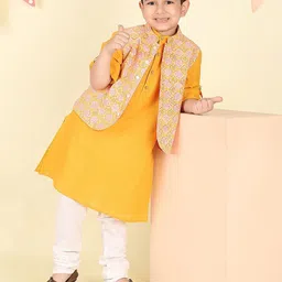 Fabindia Pack Of 2 Boys Ethnic Motifs Printed Festive Cotton Straight Kurtas-54