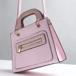 HauteSauce Light Pink Croc Textured Medium Leather Handheld Handbag-picture-46
