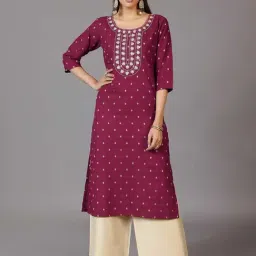 Libas Maroon Embroidered Straight Kurta-image-43
