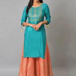 Aurelia Green Regular Fit Floral Kurta-image-50