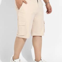 Instafab Plus Beige Regular fit Plus Size Cargo Shorts-image-13