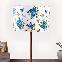 Aura White & Blue Printed Cylindrical Shaped Table Lamp-image-73