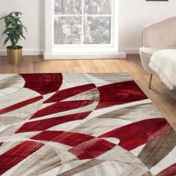 Obsessions Red & Cream Abstract Carpet - Large-36