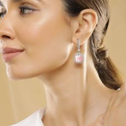 Rubans Rhodium Plated Pink Earrings for Women-picture-38