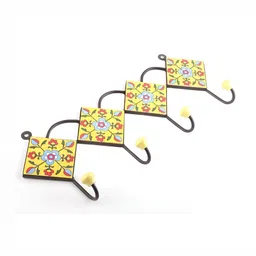 IndianShelf 1 Pcs Ceramic Tiny Flower Tile Wall Mounted Hooks Kitchen Hanger-image-70