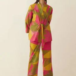 Shivani Bhargava Multicolour Grid Shawl Collar Co-ord Set-image-41