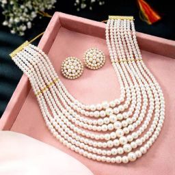 Peora Gold Plated Beads Studded Multi Layer Necklace and Stud Earrings Set-image-49
