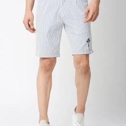 Thomas Scott Blue Slim Fit Striped Shorts-image-6