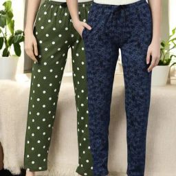 Kryptic Blue & Green Cotton Relaxed Fit Printed Lounge Pants - Pack of 2-image-20