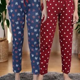 Kryptic Maroon & Navy Cotton Relaxed Fit Printed Lounge Pants - Pack of 2-image-61