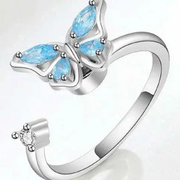 Aatmana Silver Plated Blue Stone & Butterfly Shaped Ring-image-11
