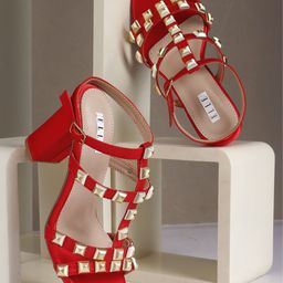 ELLE Embellished Party Block Sandals with Buckles-15