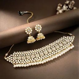 Peora Wedding Kundan Faux Pearl Choker Necklace Earring Set-image-74