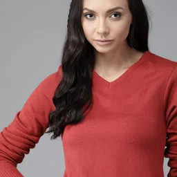 Roadster Women Coral Red Solid Pullover-image-70