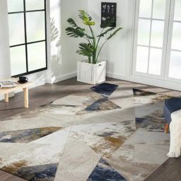 OBSESSIONS Beige Navy Abstract Machine Made Carpet - Large (290 cm x 200 cm)-picture-34