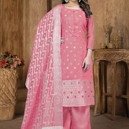 SHADOW & SAINING Floral Woven Design Zari Semi-Stitched Dress Material-image-75
