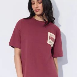 The Souled Store Red Cotton Loose Fit Printed T-Shirt-image-4