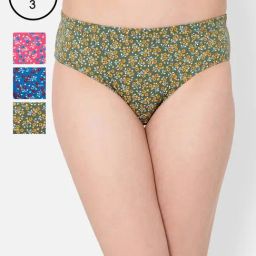 Clovia Blue & Pink Cotton Floral Print Panty - Pack of 3-image-26