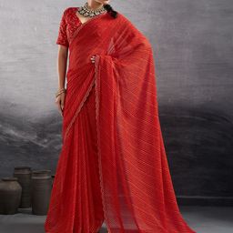 KALINI Striped Saree With Embroidered Border & Blouse Piece-image-82