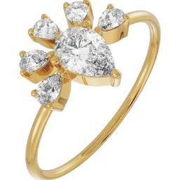 EMORI 18k Yellow Gold Lab Grown Diamond White Stones Ring for Women-image-80